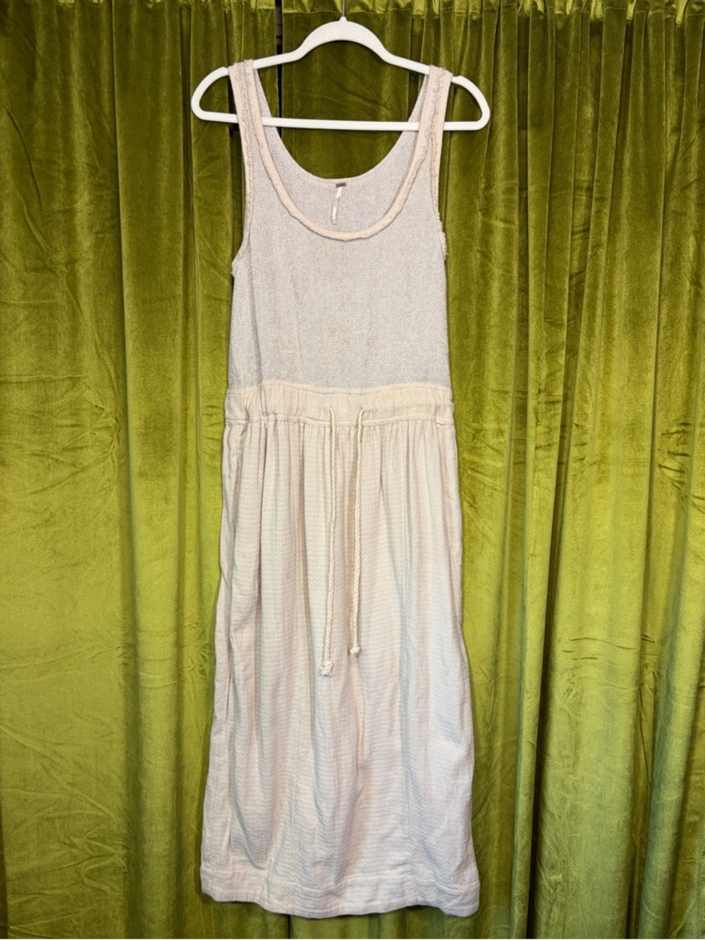Free People Beige Woven Beige Off White tank midi dress. Size XS. Retail $138